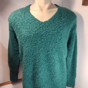 Aerie Women's Teal Green Fuzzy V-Neck Sweater XS/TP Oversized BOHO